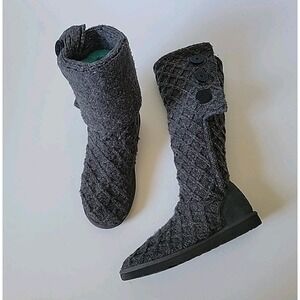 UGG Lattice Cardy Knit Boots Gray Wool Convertible Tall Slouchy Casual Hippie